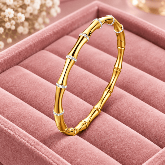 18K Gold Tone Crystal Bamboo Link Stainless Steel Bracelet for Women | Anti-Tarnish Luxury Everyday Bracelet - Soul Jewellery