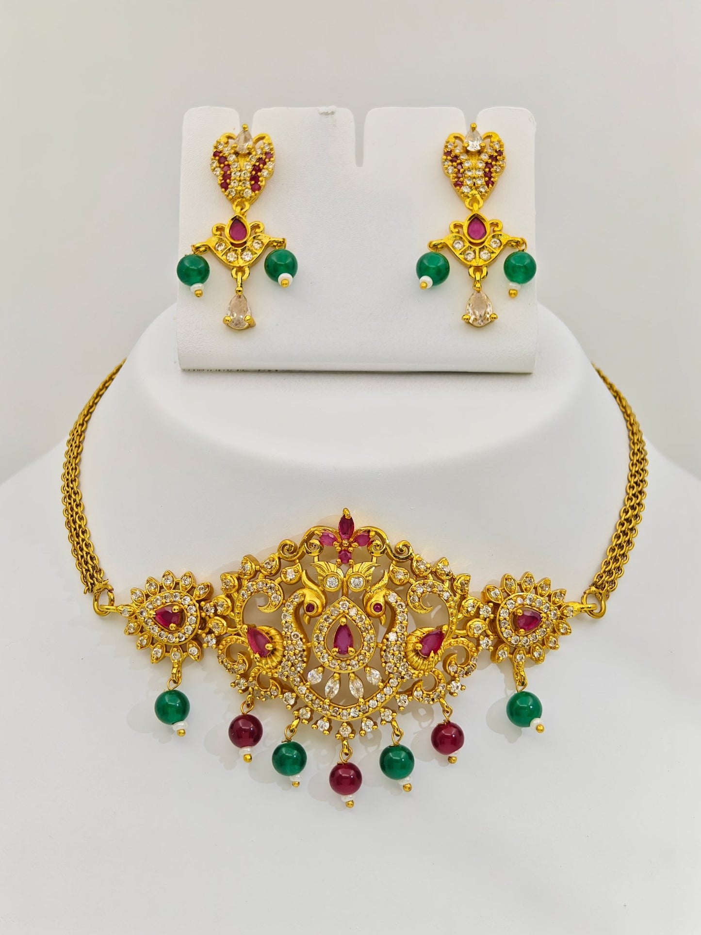 Anumita Antique Nakshi Choker Set with Peacock Motif– Traditional Temple Jewelry MGNC309 - The Soul Jewellery