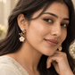 Gold-Tone Stainless Steel Pearlescent Floral Drop Earrings for Women | Elegant Flower & Leaf Dangle Earrings - Soul Jewellery