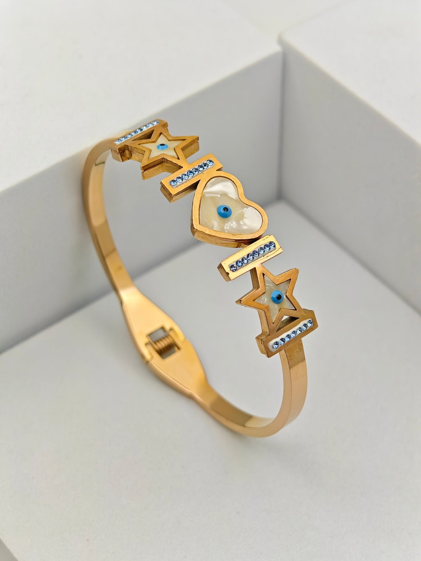 Starry Heart Evil Eye Rose Gold Bracelet AntiTarnish DailyWear Women Kada Premium Protection Jewelry - The Soul Jewellery