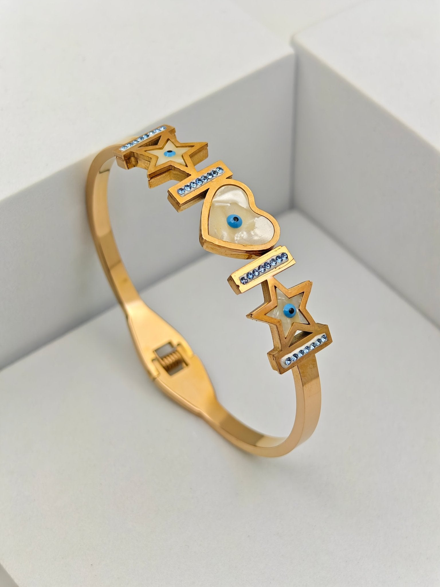 Starry Heart Evil Eye Rose Gold Bracelet AntiTarnish DailyWear Women Kada Premium Protection Jewelry - The Soul Jewellery