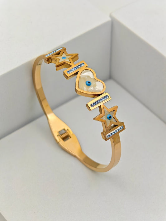 Starry Heart Evil Eye Rose Gold Bracelet AntiTarnish DailyWear Women Kada Premium Protection Jewelry - The Soul Jewellery