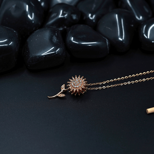 Garden Serenity: 18K Rose Gold Plated Chain Pendant Necklace with Spinner Flower Leaf Pendant ATCP106 - The Soul Jewellery