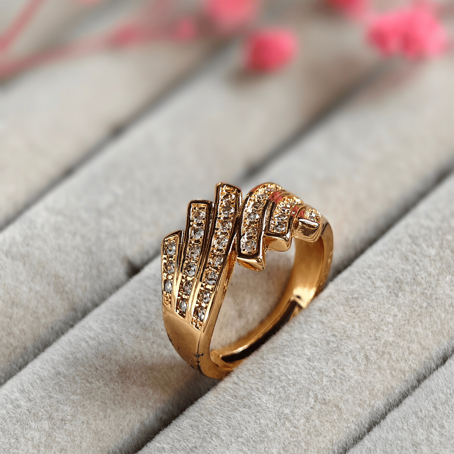 Adeline Cubic Zirconia Studded Anti tarnishing 18 K Rose Gold Plated Ring - The Soul Jewellery