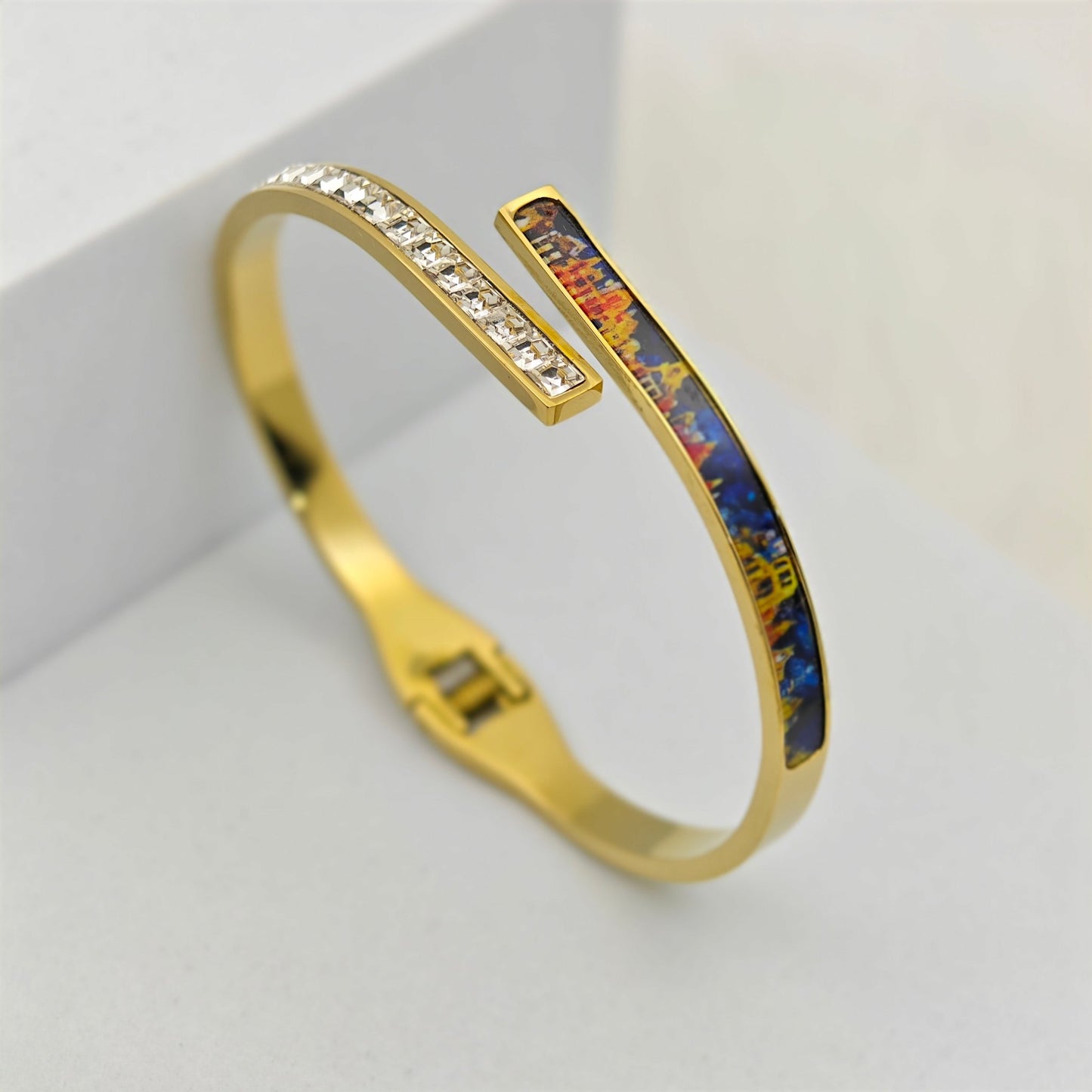 22K Gold-Plated Artistic Open Cuff Bracelet for Women– Anti-Tarnish Bangle with CZ & Enamel Accents- The Soul Jewellery
