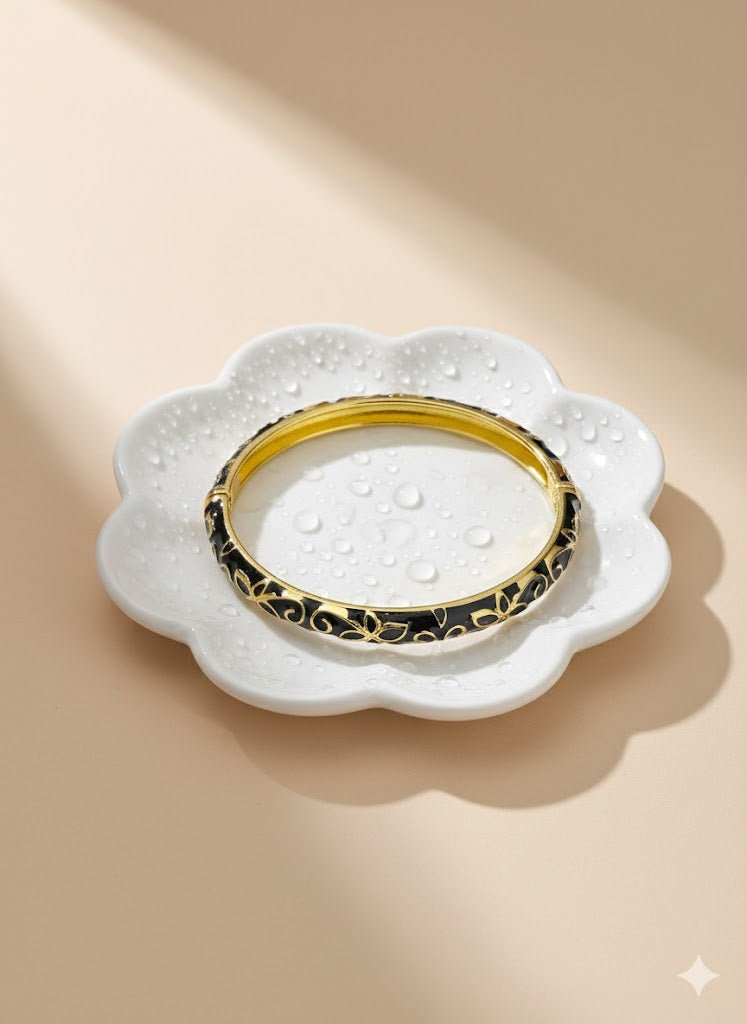 AURÉLIA AMORE LUXE 8™ Noir Aura Enamel Prosperity Demi fine Everyday Wear Kada Bangle for Women - The Soul Jewellery