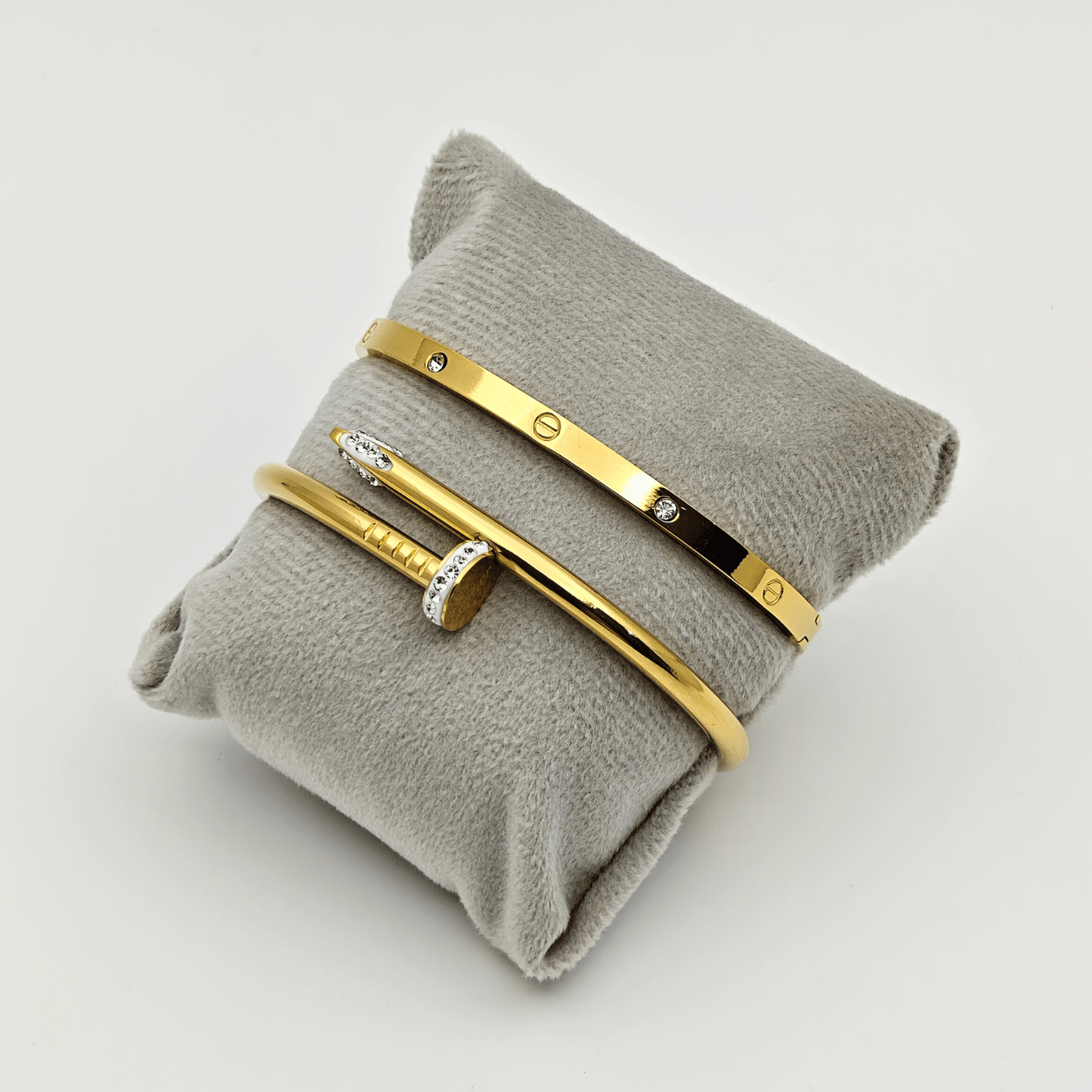 Dual Charm: Duo of 18K Yellow Gold Plated Bangles with Elegant Crystal Details RGB211 - The Soul Jewellery