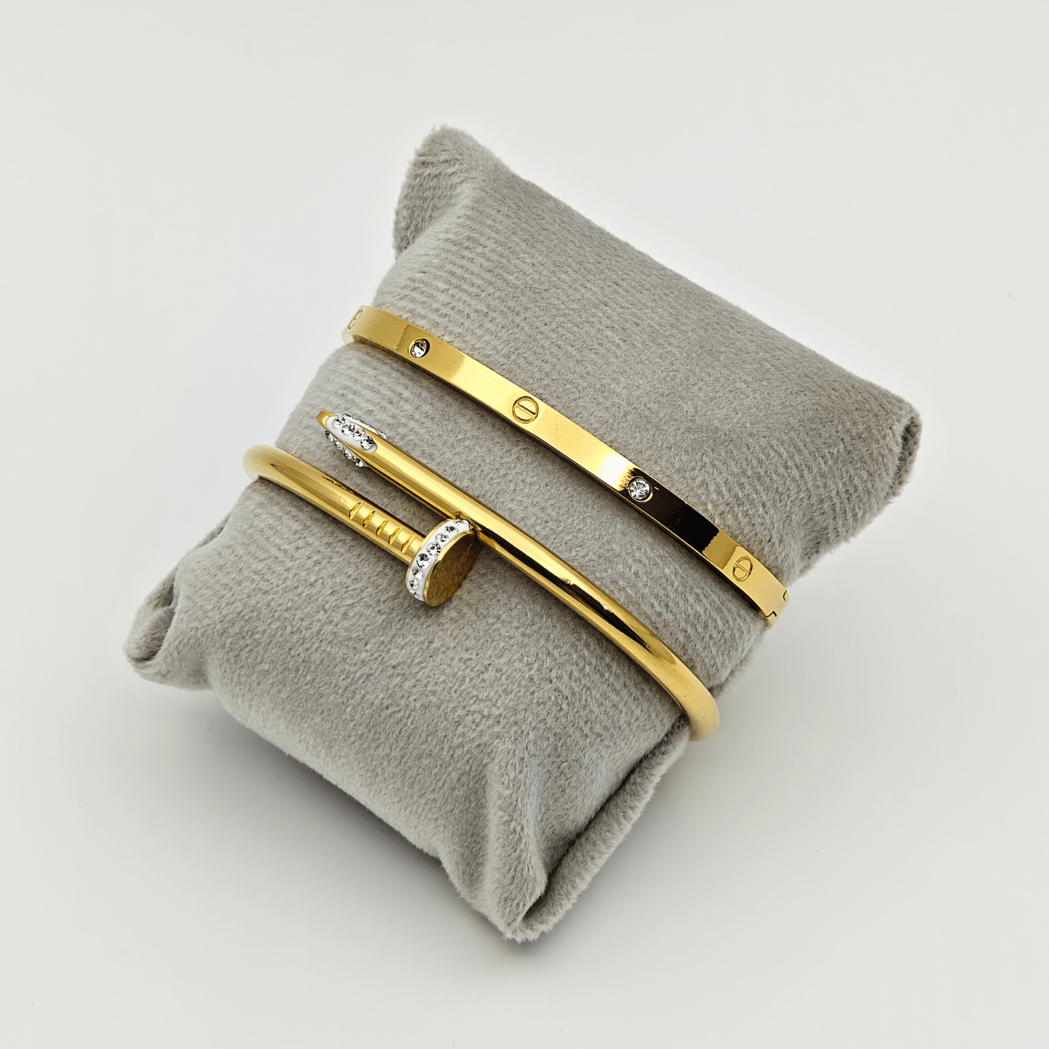 Dual Charm: Duo of 18K Yellow Gold Plated Bangles with Elegant Crystal Details RGB211 - The Soul Jewellery