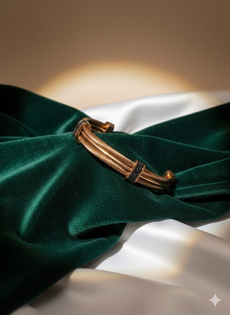 AURÉLIA NOIR ÉLITE Demi - Fine Cable Gold - plated Bracelet for Men & Women - Anti tarnish Kada - The Soul Jewellery