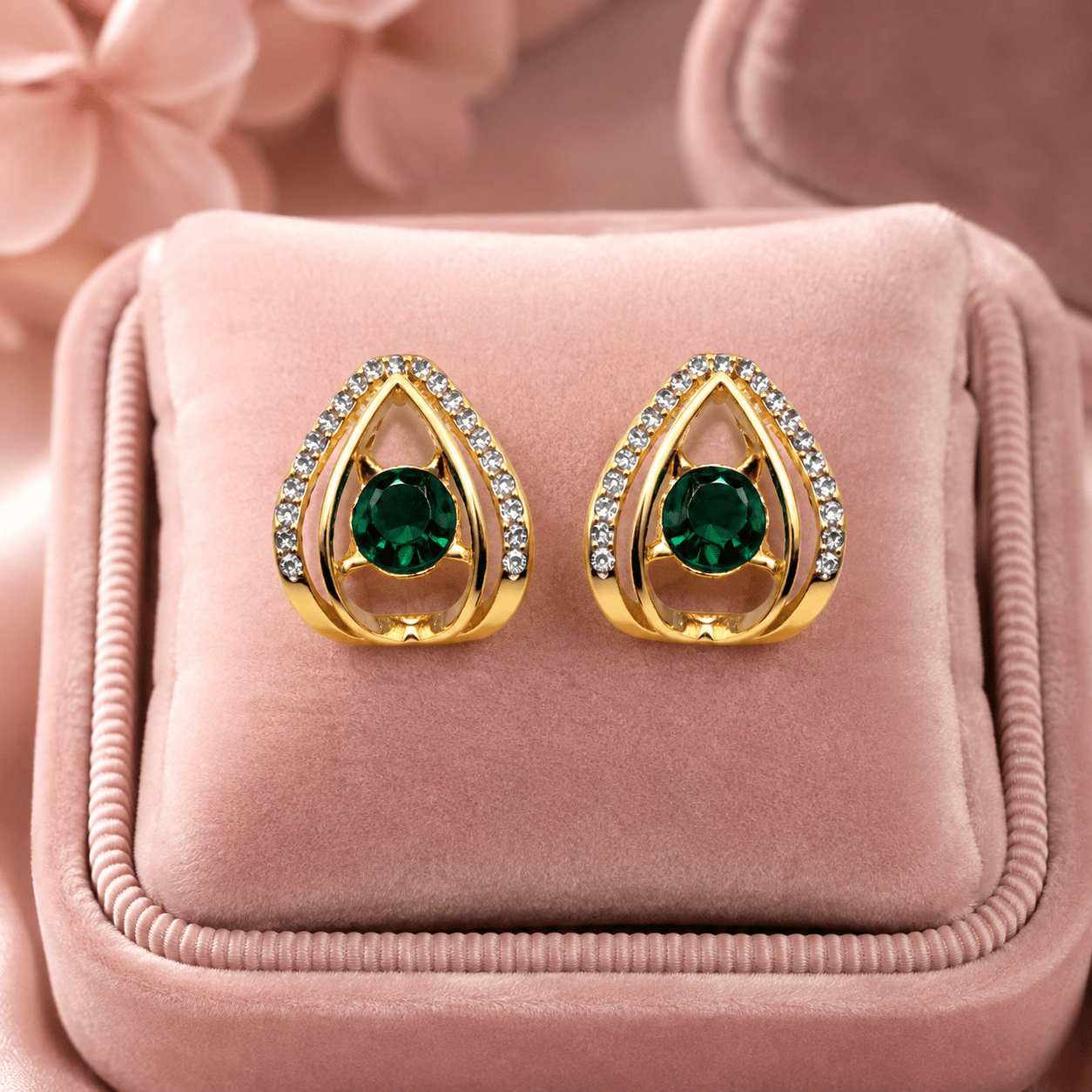 Emerald Green Teardrop Crystal Stud Earrings for Women | Gold-Tone Statement Earrings - Soul Jewellery