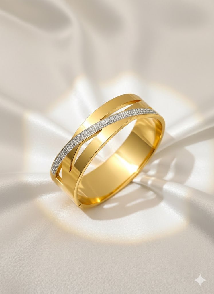 AURÉLIA AMORE LUXE 6™ Celestia Curve CZ Radiance Demi Fine Anti - Tarnish Kada Bracelet - The Soul Jewellery