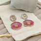 Luxury Anti - Tarnish Enamel Flower Drop Earrings in Gold Finish – Elegant Pink & Pearl Dual Tone - The Soul Jewellery
