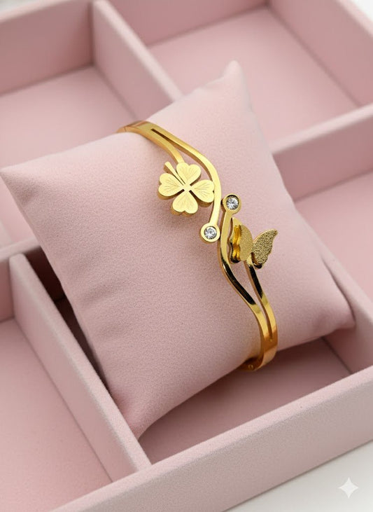 AURÉLIA AMORE LUXE 8™ Golden Flora Butterfly CZ Prosperity Demi Fine Anti-Tarnish Bangle Bracelet - The Soul Jewellery