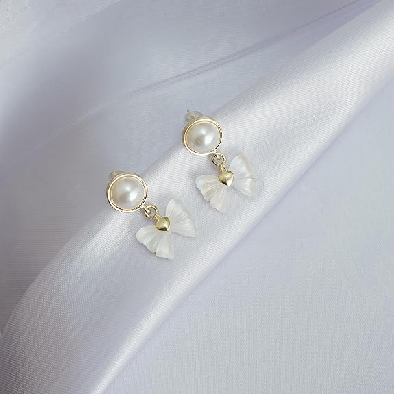 Ivory Flutter Aura 6™ Gold Plated Pearl Butterfly Drop Demi Fine Earrings for Women - The Soul Jewellery