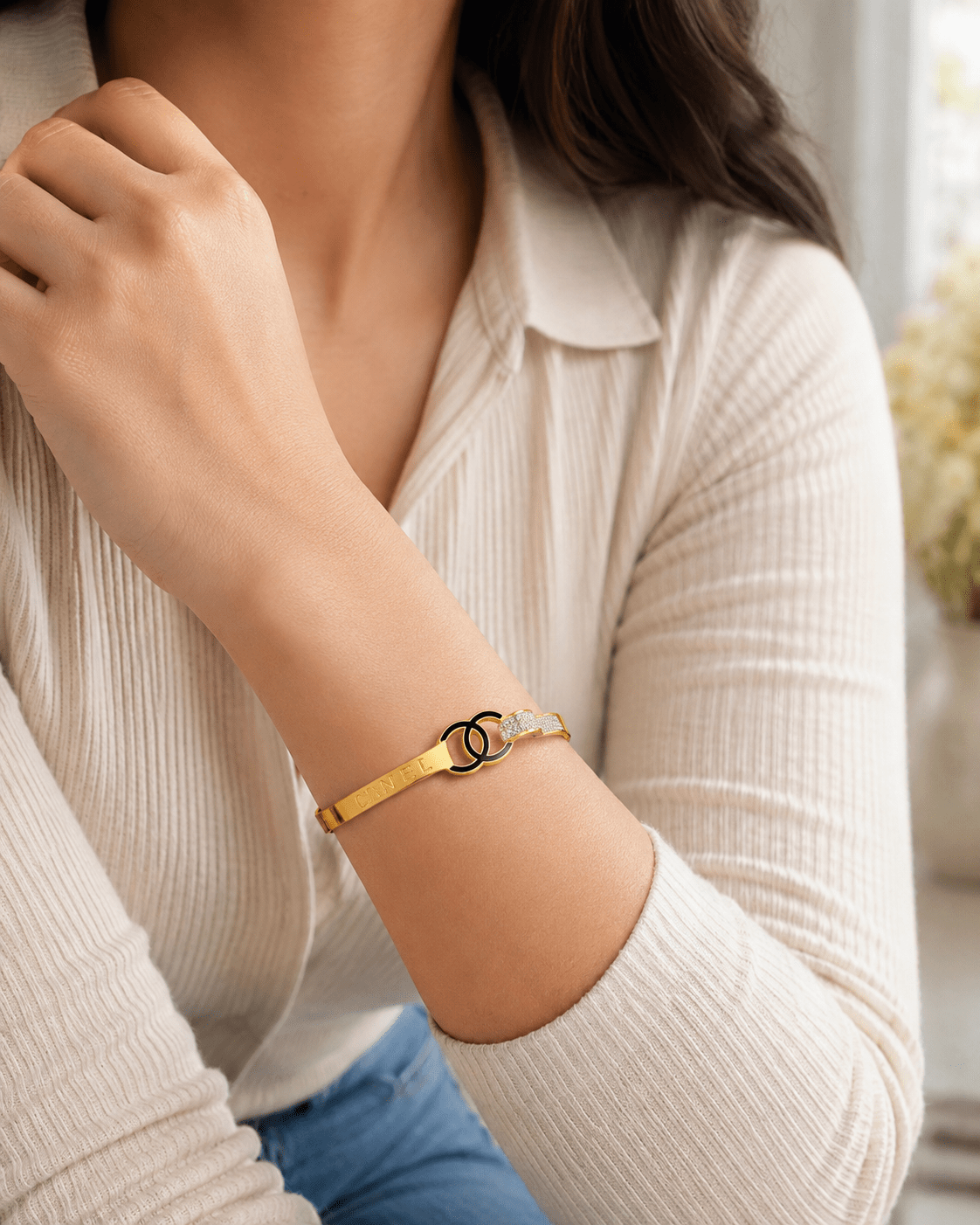 Gold-Plated Demifine Bangle for Women – Anti-Tarnish Daily Wear Bracelet with CZ Accents - Soul Jewellery
