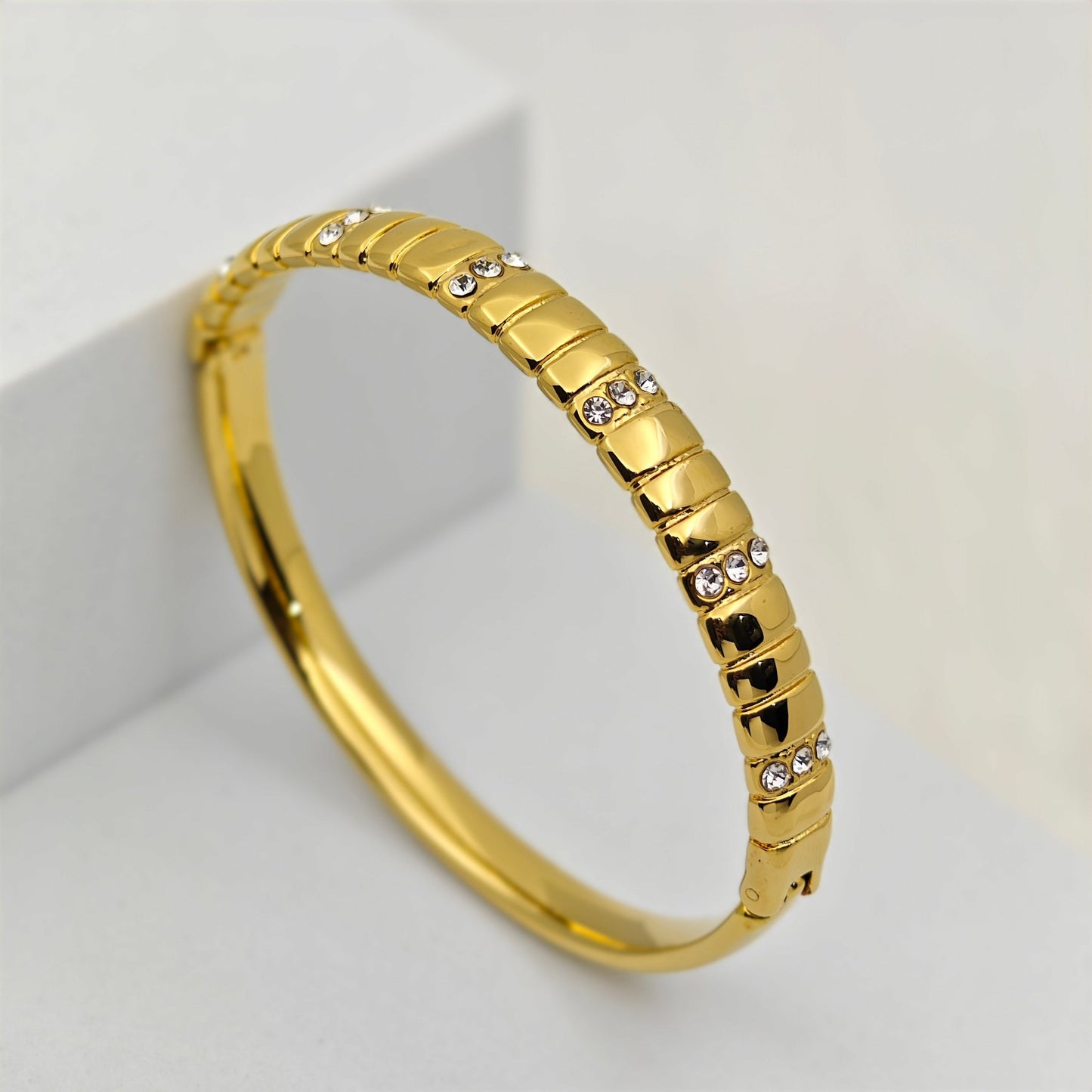 Luxury 22K Gold-Plated Textured CZ Bracelet – Anti-Tarnish Stainless Steel Crystal Bangle for Women - The Soul Jewellery