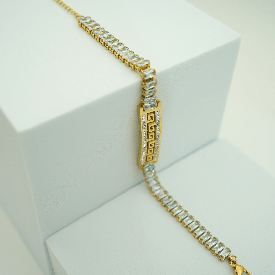 Luxury 18K Gold Plated Unisex Anti - Tarnish Greek Key Crystal Wristlet – Elegant Adjustable Design RGB316 - The Soul Jewellery