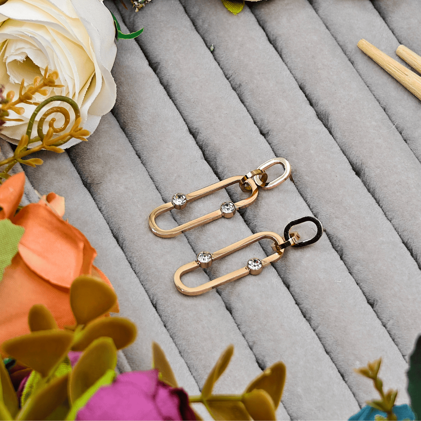 Dazzling Descent: 18K Rose Gold Plated Anti - Tarnish AD Studded Dangle Earrings ATER136 - The Soul Jewellery