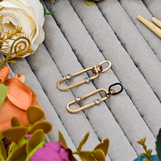 Dazzling Descent: 18K Rose Gold Plated Anti - Tarnish AD Studded Dangle Earrings ATER136 - The Soul Jewellery