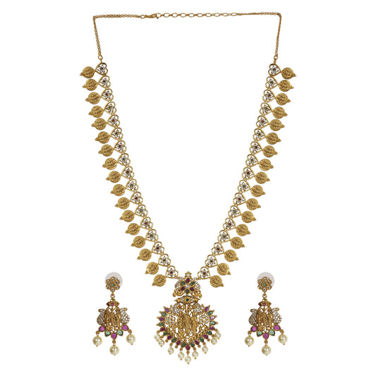 Sia Antique Gold - Plated Ram Parivar Long Necklace & Earring Set - The Soul Jewellery