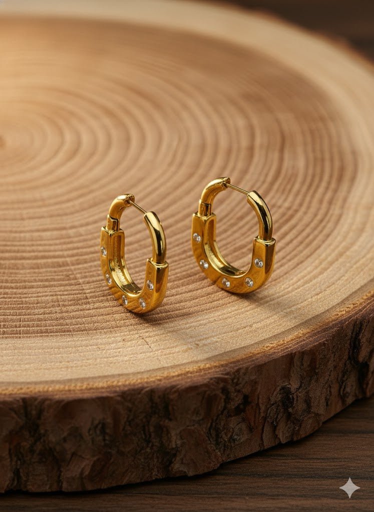 Demi-Fine Pristine Golden Lock Earrings | Crystal-Studded Gold-Plated Stainless-Steel Hoops - The Soul Jewellery