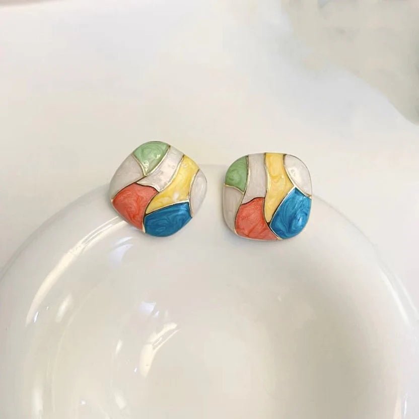 Aurora Muse Aura 6™ Multicolor Enamel Stud Earrings for Women | Demi-Fine Abstract Earrings - The Soul Jewellery