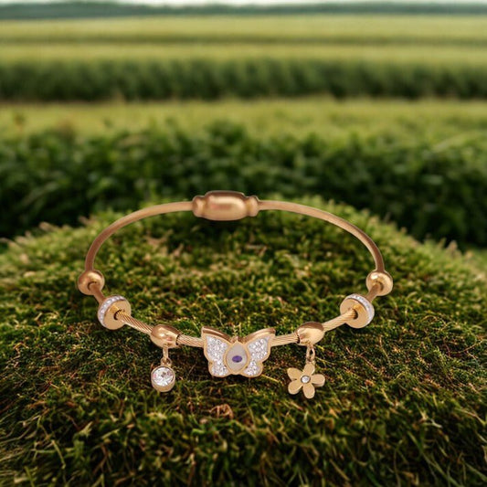 Elegant 22K Gold Plated Butterfly Evil Eye Bracelet for Women | Anti-Tarnish Crystal Charm -The Soul Jewellery