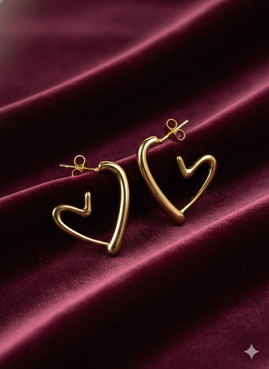 Twisted Heart Demi - Fine Gold Hoops Earrings | Anti - Tarnish Stainless Steel Daily Wear Jewelry - The Soul Jewellery