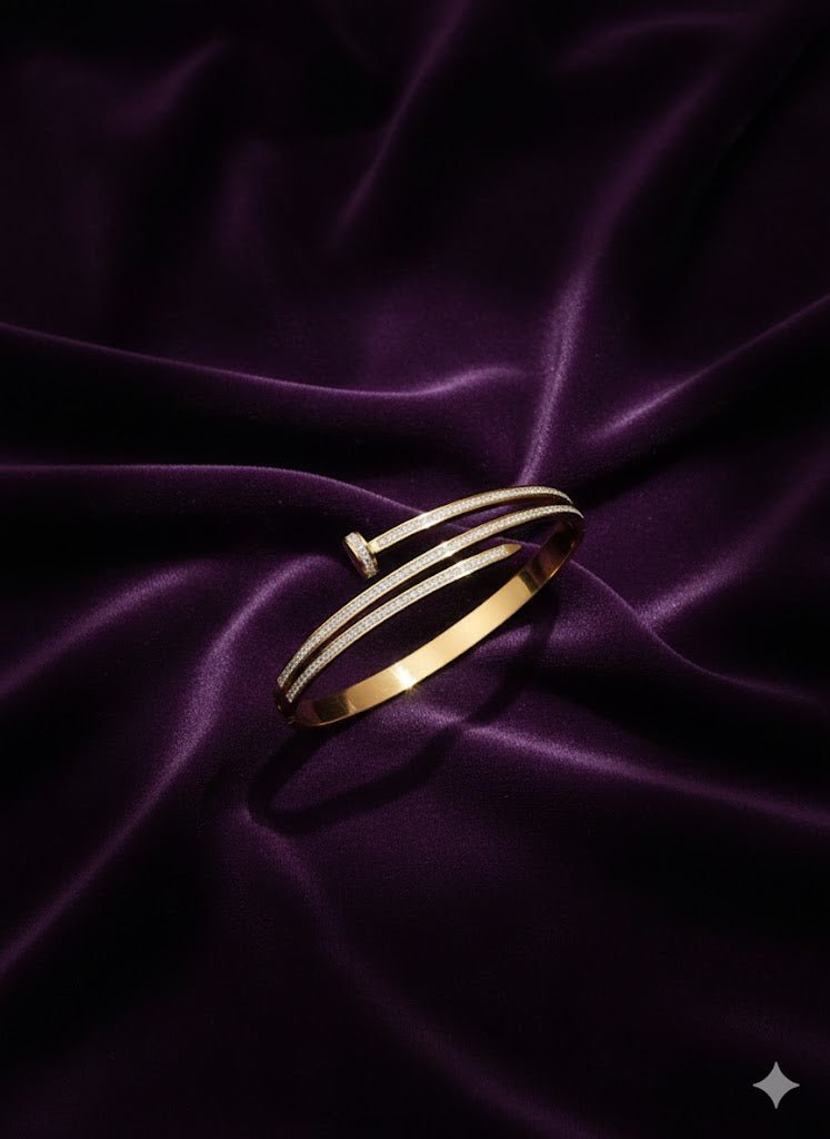 Demi - Fine CZ Studded Triple - Line Nail Bracelet | Gold - Plated Stainless - Steel Bangle for Women - The Soul Jewellery