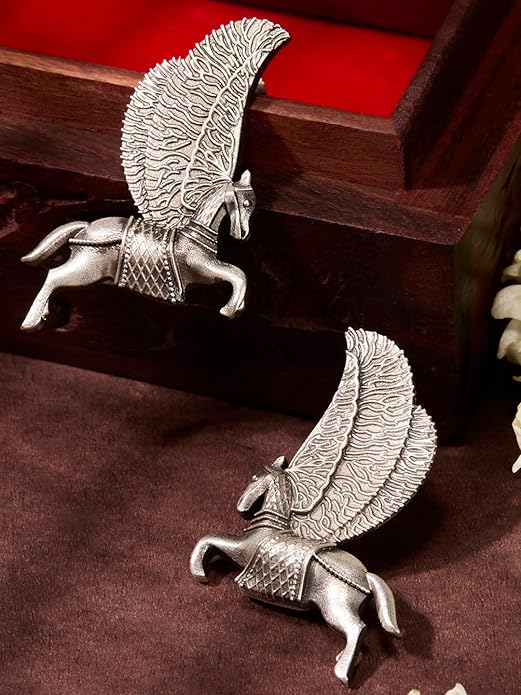 Silver Elegance Oxidized Replica Earrings | Antique Pegasus Design Ethnic Jewellery for Women - The Soul Jewellery