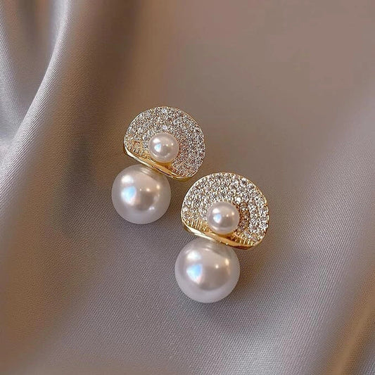 Celeste Pearl Aura 6™ Gold Plated CZ Studded Pearl Drop Demi Fine Earrings for Women - The Soul Jewellery