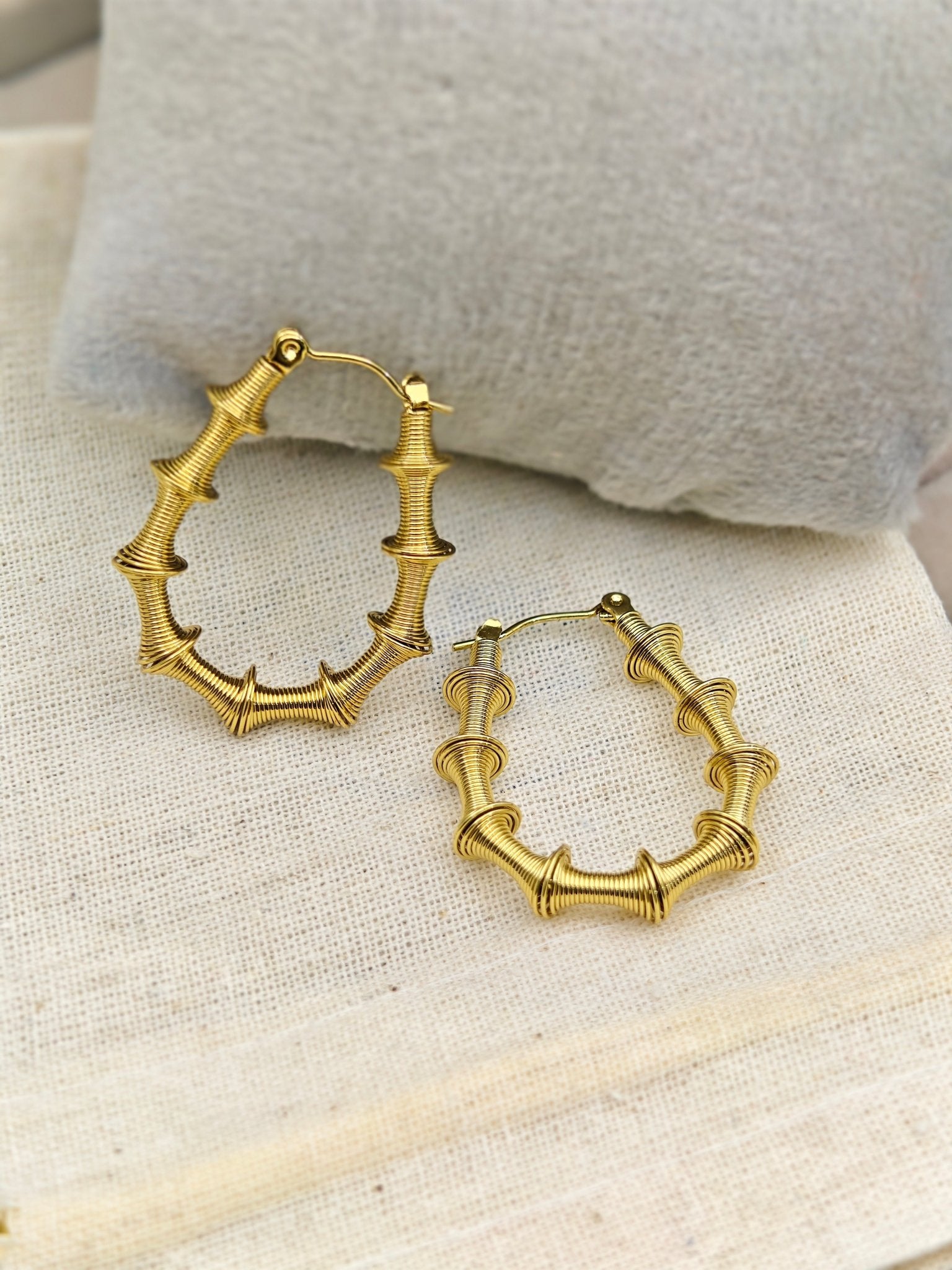 Demi-Fine Gold Bamboo Hoop Earrings | Nature-Inspired Textured Stainless Steel Everyday WearHoops - The Soul Jewellery