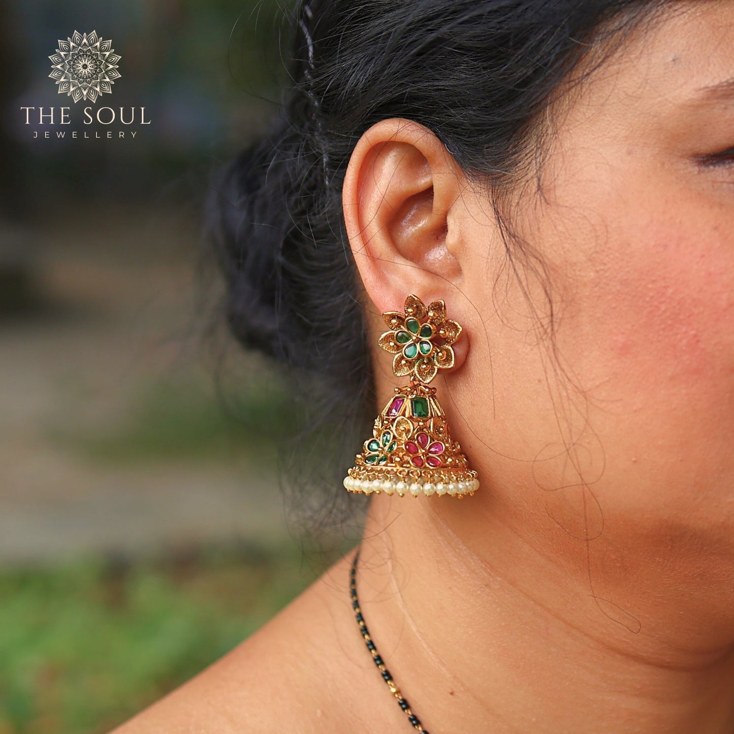 Mohini Antique Matte Gold Plated Jhumka Earrings - The Soul Jewellery