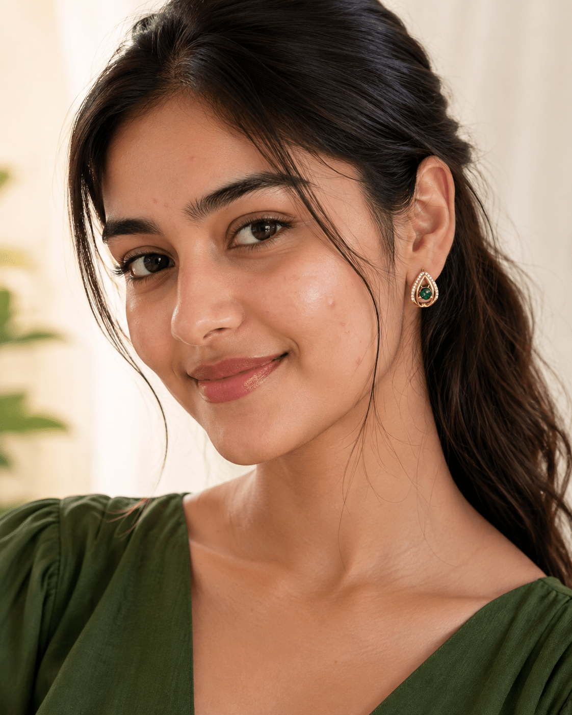 Emerald Green Teardrop Crystal Stud Earrings for Women | Gold-Tone Statement Earrings - Soul Jewellery