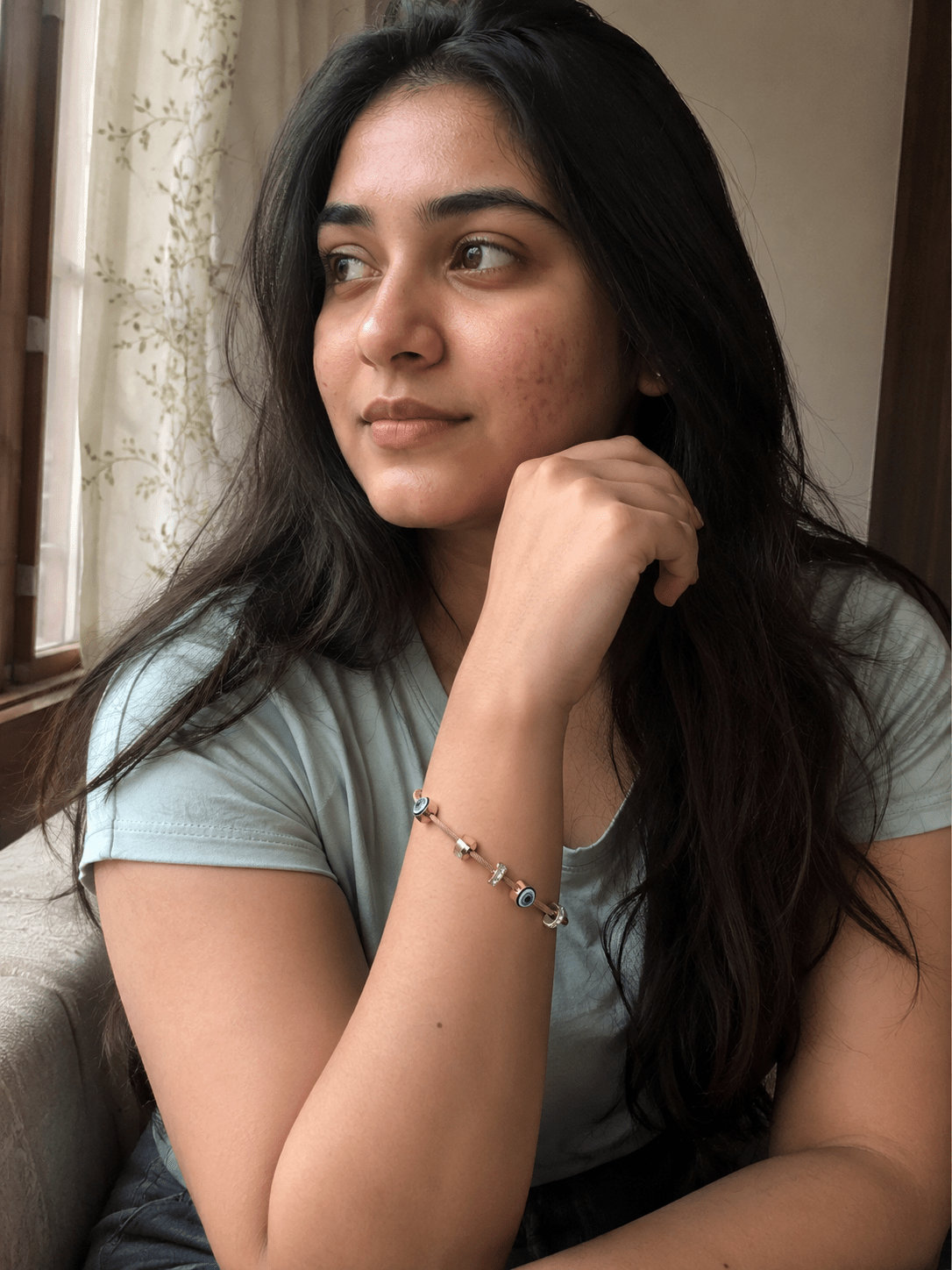 Elegant Rose Gold Anti-Tarnish Evil Eye Charm Bangle with Crystal Accents Every day Wear Kada - The Soul Jewellery