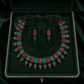 SoulBloom Heritage 6™ Antique Oxidised Temple Jewellery Set | Red Green Stone Necklace with Earrings - Soul Jewellery