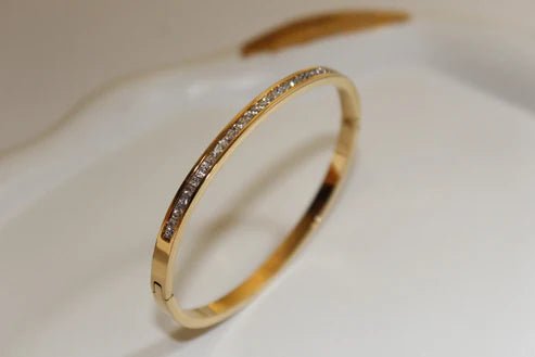18K Gold Plated CZ Sparkling Line Bangle Bracelet | Anti-Tarnish Stainless Steel Jewellery for Women - The Soul Jewellery