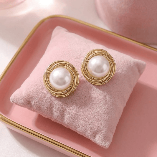enus Pearl Aura 6™ Demi - Fine Gold Pearl Stud Earrings | 18K Gold Plated Anti - Tarnish Luxury Designer Earrings for Women | Elegant Minimal Party Jewellery - The Soul Jewellery