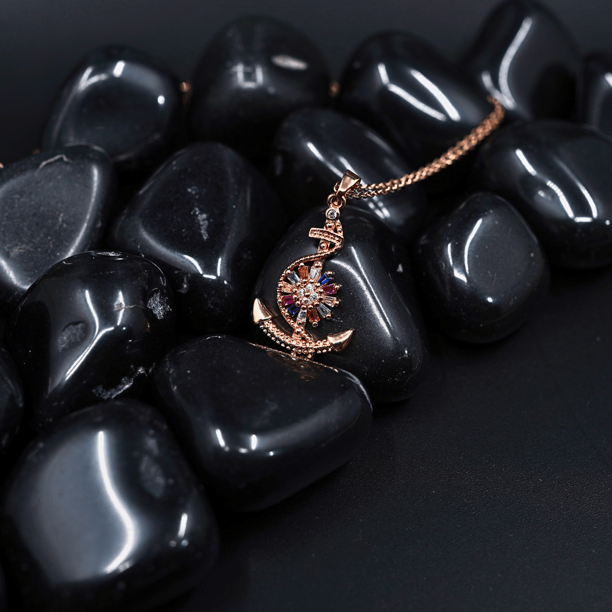 Blooms in Motion: 18K Rose Gold Plated Anti Tarnish Chain Pendant Necklace with Multi Stone Studded Flower Boat Pendant ATCP107 - The Soul Jewellery