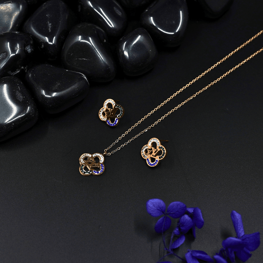 Radiant Clover: 18K Gold Anti - Tarnish Necklace and Earring Set ATCP143 - The Soul Jewellery