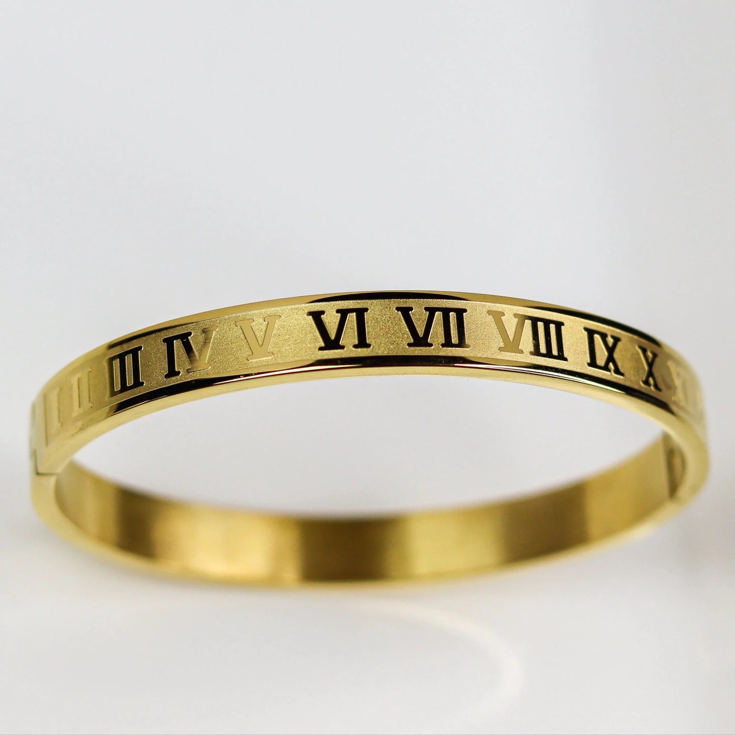 Regal Roman Aura 27™ Men’s Gold Bracelet – Engraved Roman Numeral Kada | Anti-Tarnish Minimal Cuff - The Soul Jewellery