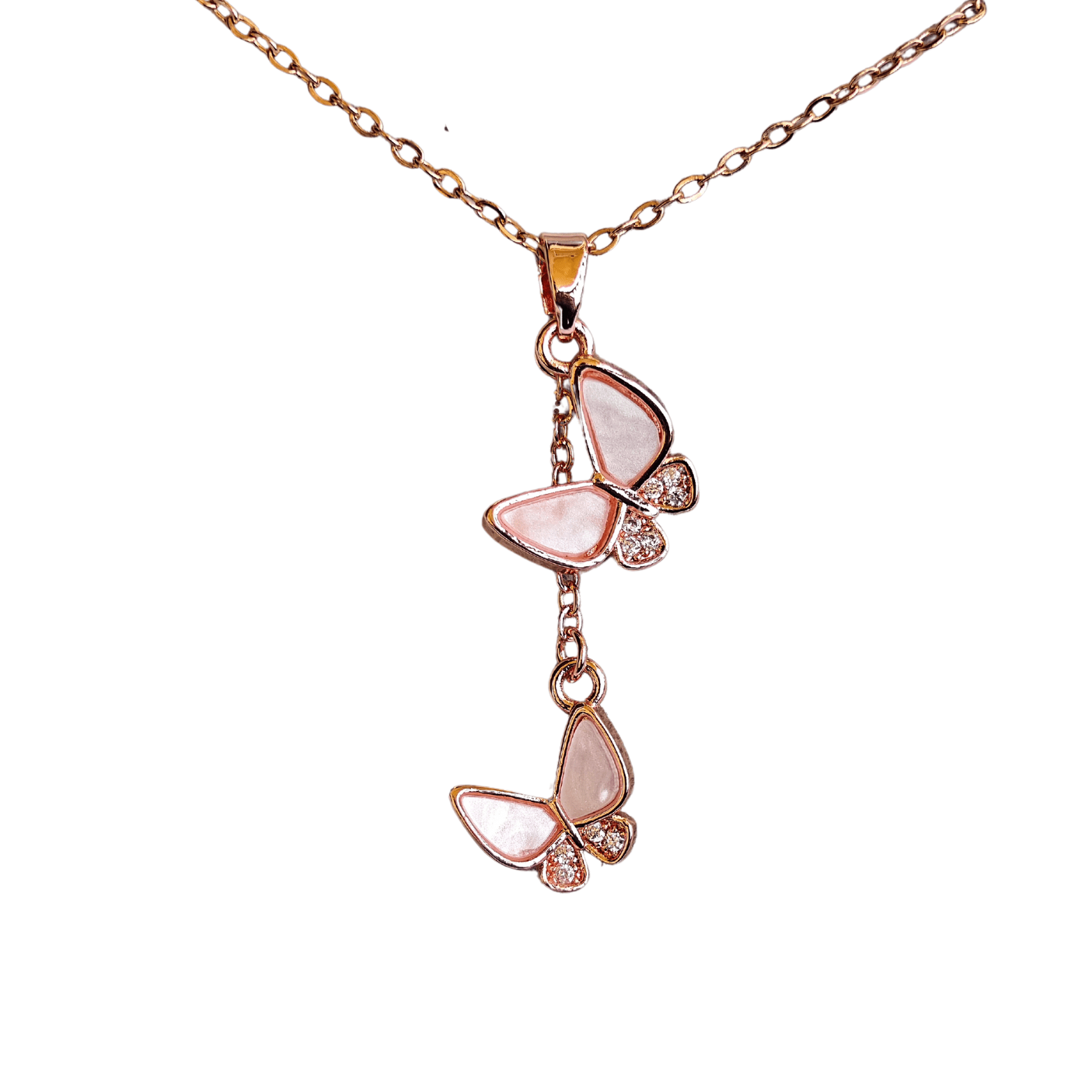 18K Rose Gold Plated Love Butterflies Anti Tarnish Pendant Necklace Rose Gold RGCP141 - The Soul Jewellery
