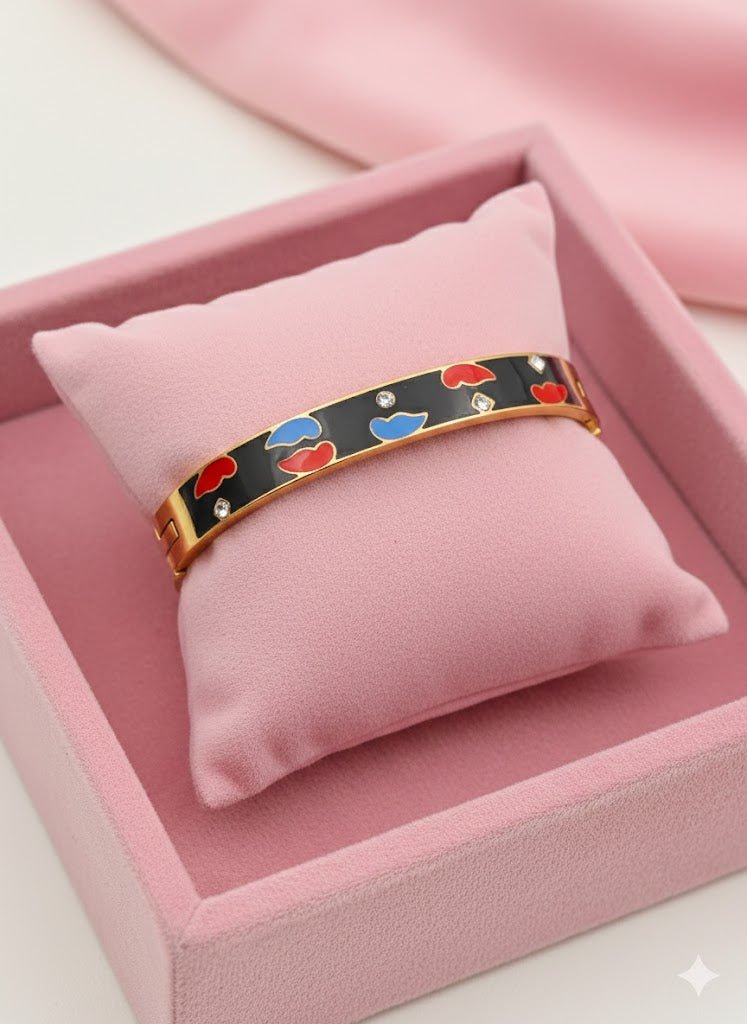 Lucky Love 6™ Enamel Bracelet for Women | 18K Gold Plated Anti-Tarnish Demi-Fine Bangle for Women - The Soul Jewellery