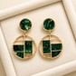 Emerald Green Marble Geometric Drop Earrings – Gold-Tone Statement Dangle Earrings for Women - Soul Jewellery
