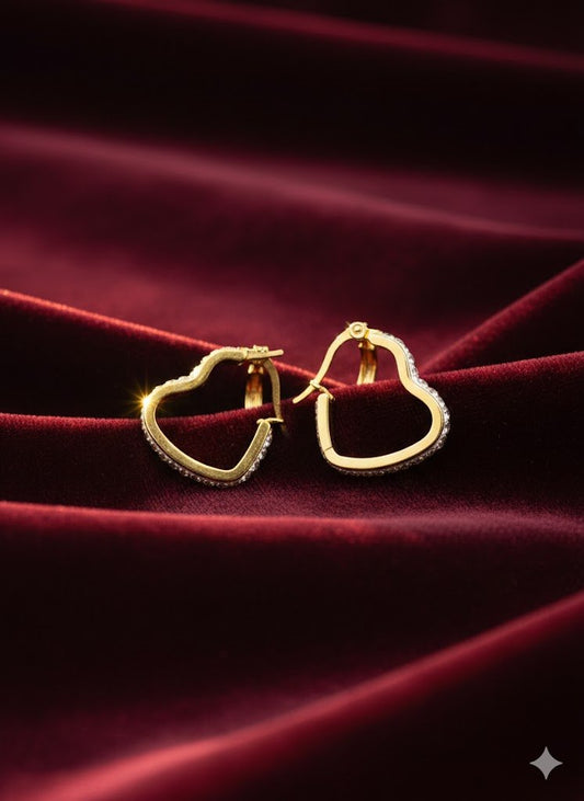 Demi - Fine Heart - Shaped CZ Studded Earrings | Gold - Plated Anti - Tarnish Stainless Steel Daily Wear Hoops - The Soul Jewellery