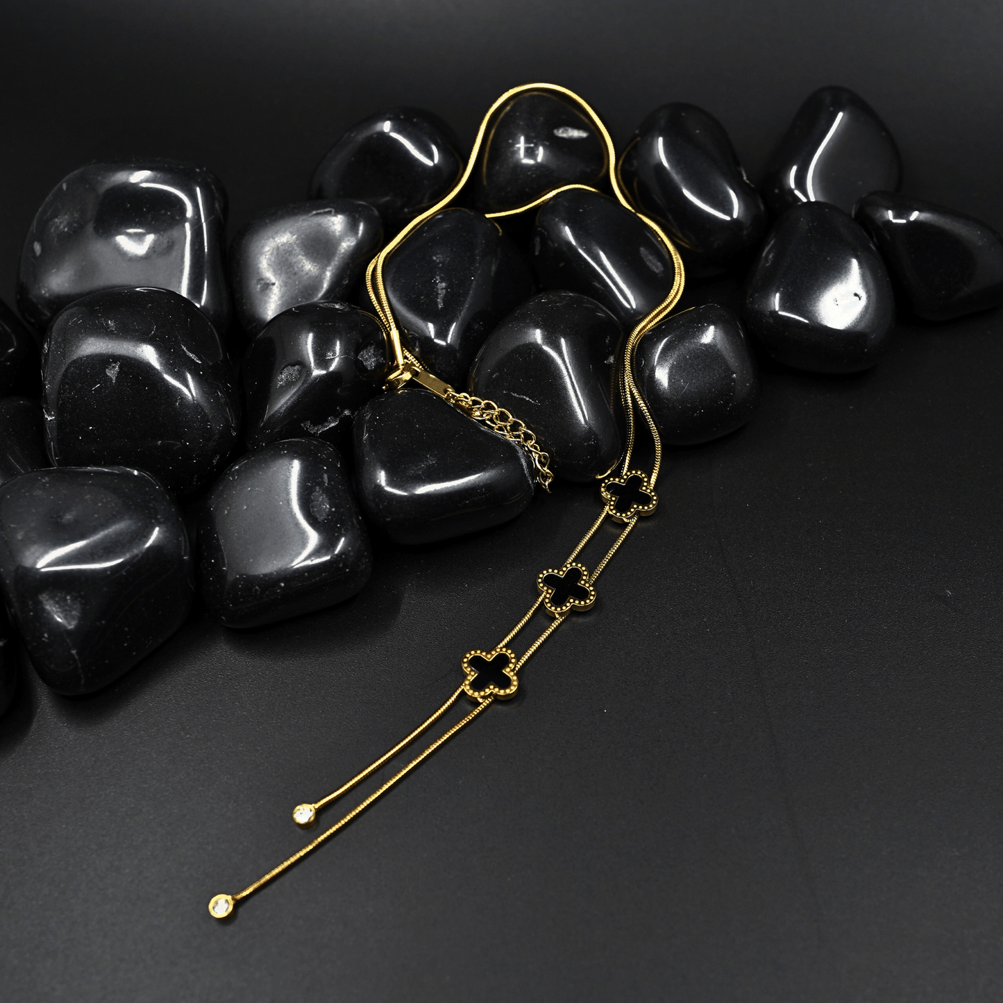Anti - Tarnish 18K Gold Plated Black Clover Charm Necklace with Elegant Chain ATCP121 - The Soul Jewellery