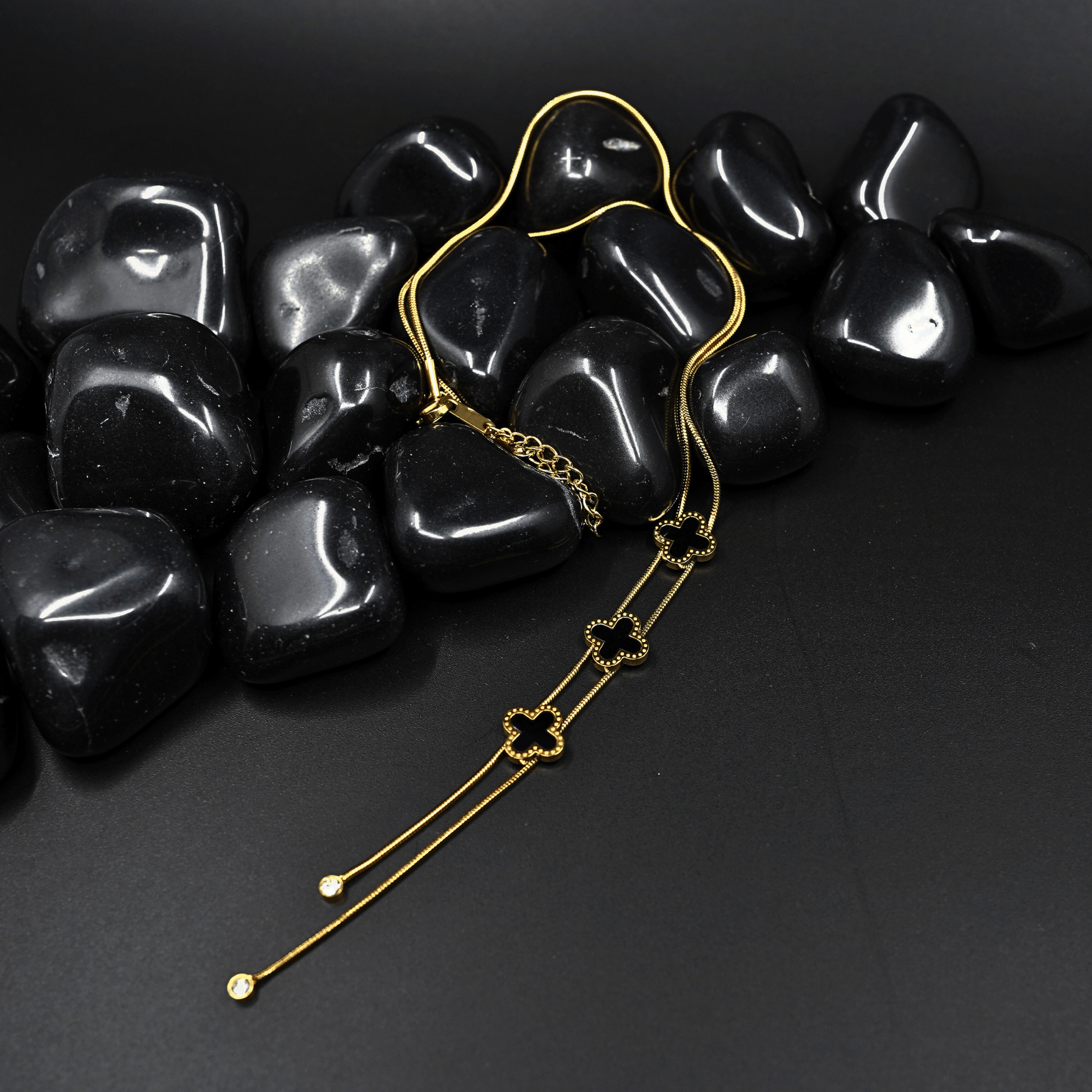 Anti - Tarnish 18K Gold Plated Black Clover Charm Necklace with Elegant Chain ATCP121 - The Soul Jewellery