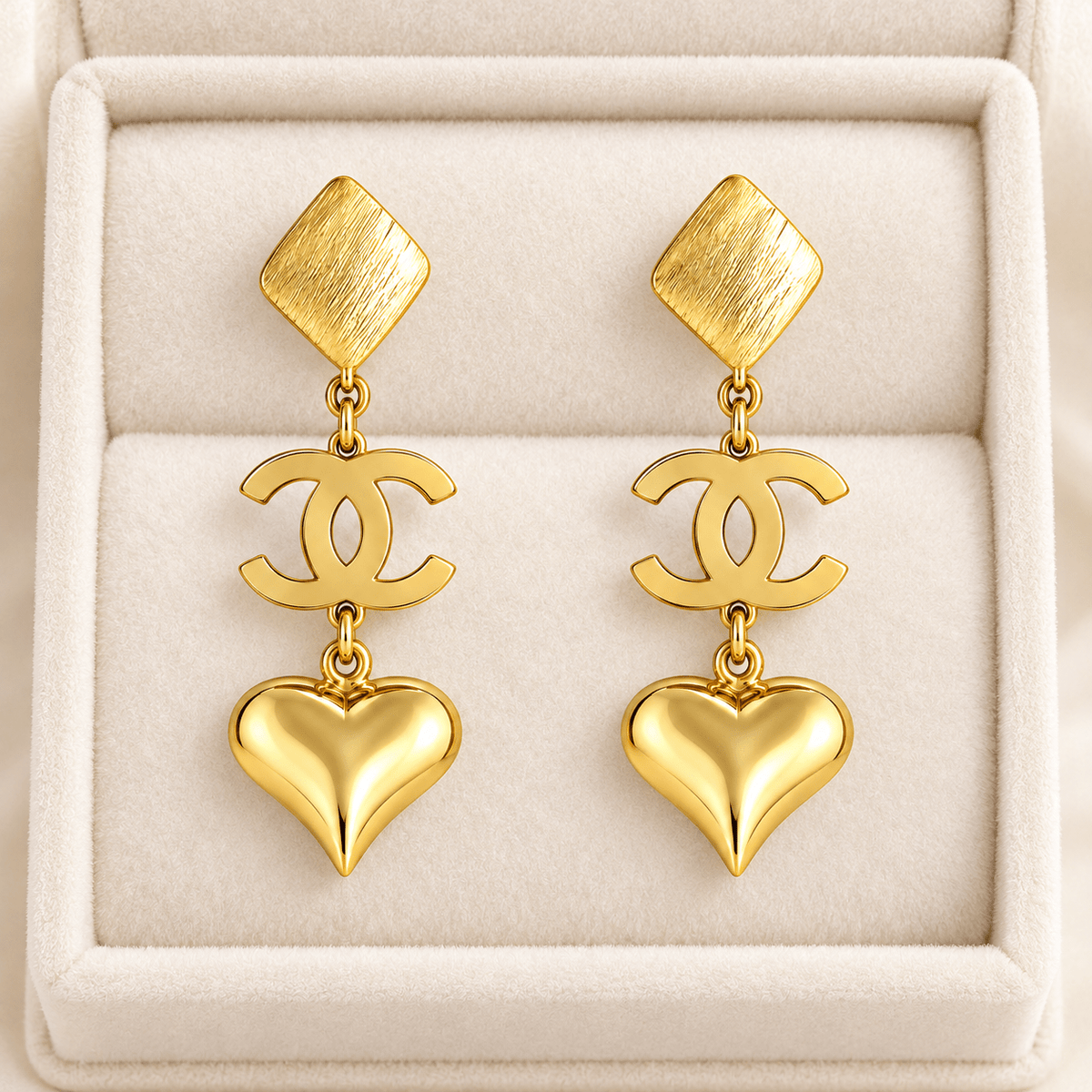 Gold-Tone Stainless Steel Heart Drop Earrings for Women | Interlocking Motif Statement Dangle Earrings - Soul Jewellery