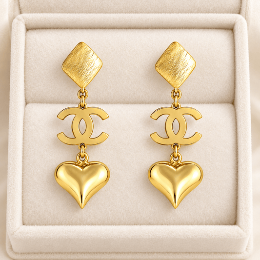 Gold-Tone Stainless Steel Heart Drop Earrings for Women | Interlocking Motif Statement Dangle Earrings - Soul Jewellery