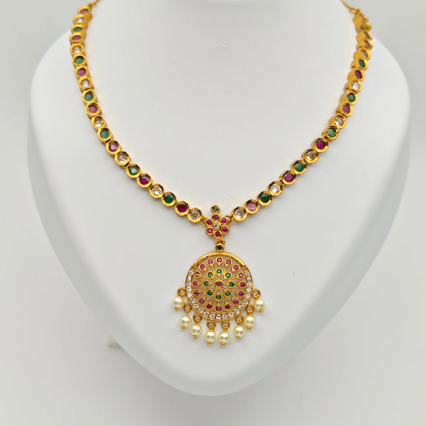 Rajwadi Peacock Traditional Temple Necklace Earrings Set–Gold Plated South Indian Bridal Jewellery - The Soul Jewellery